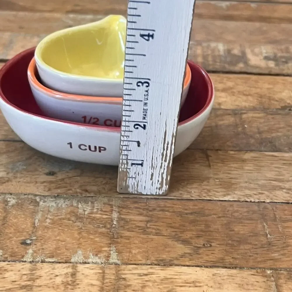 West Elm Set of 3 Ceramic Measuring Cups Red Yellow Orange 1 1/2 1/3 Cup